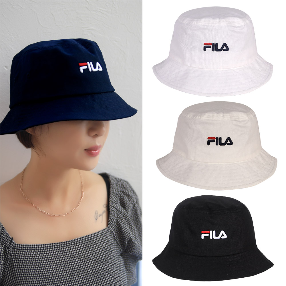 휠라 FILA 로고 트렌드핏 사계절 면 버킷햇 벙거지 모자